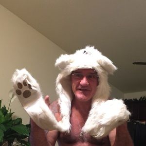 White bear hoodie w attached mittens